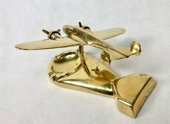 1049.0 Polish Model Pzl37 łoś Desk Plane With Ashtray In Brass, 1930s photo