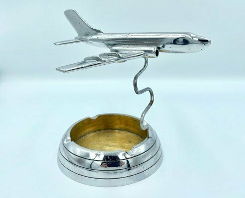 Polish Model Tu124 Desk Plane With Ashtray In Chromed Brass, 1950s