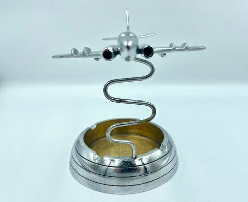 Polish Model Tu124 Desk Plane With Ashtray In Chromed Brass, 1950s photo furniture