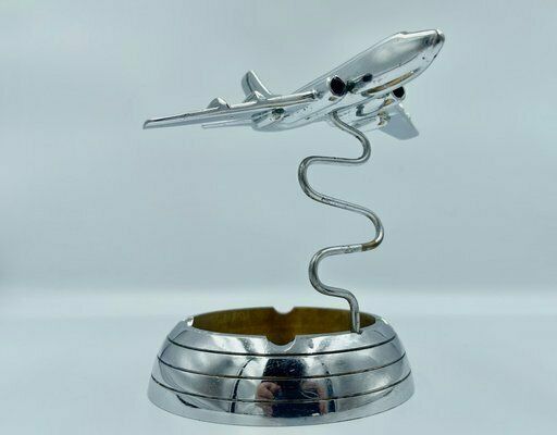 Polish Model Tu124 Desk Plane With Ashtray In Chromed Brass, 1950s photo Home Decor