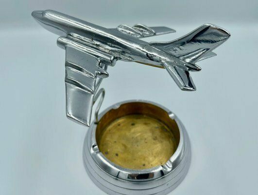 Home Decor Polish Model Tu124 Desk Plane With Ashtray In Chromed Brass, 1950s photo