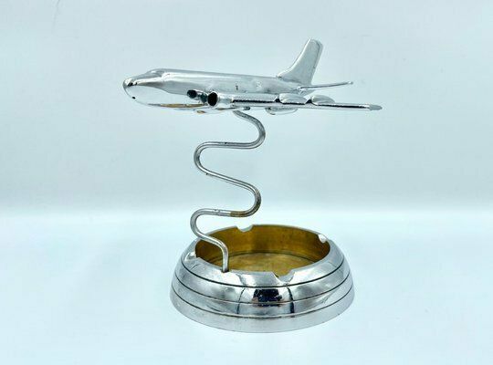 photo vinterior Polish Model Tu124 Desk Plane With Ashtray In Chromed Brass, 1950s