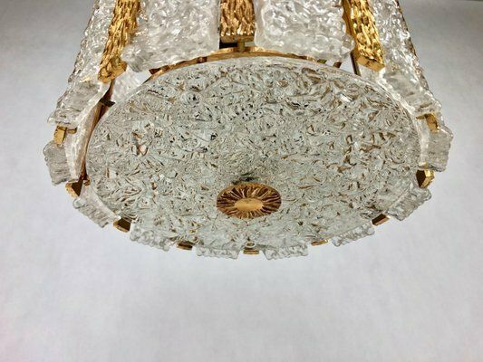 Lighting Austrian Pendant Lamp In Bronze Gold Plated Murano Glass From Kalmar, 1960s photo