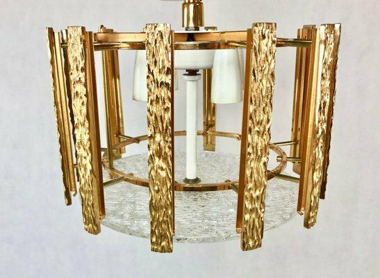 photo vintage Austrian Pendant Lamp In Bronze Gold Plated Murano Glass From Kalmar, 1960s