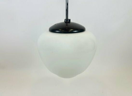 Czech White Milk Glass And Bakelite Pendant Lamp From Napako, 1940s photo furniture