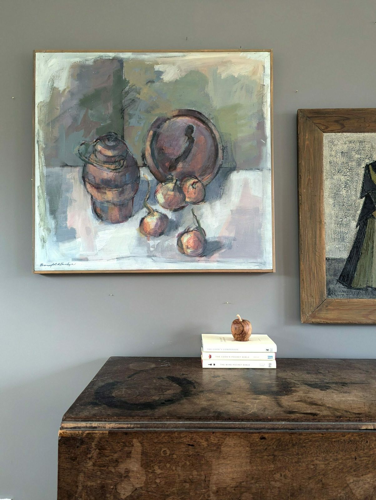Pot & Onions Oil Painting, Modernist photo for sale