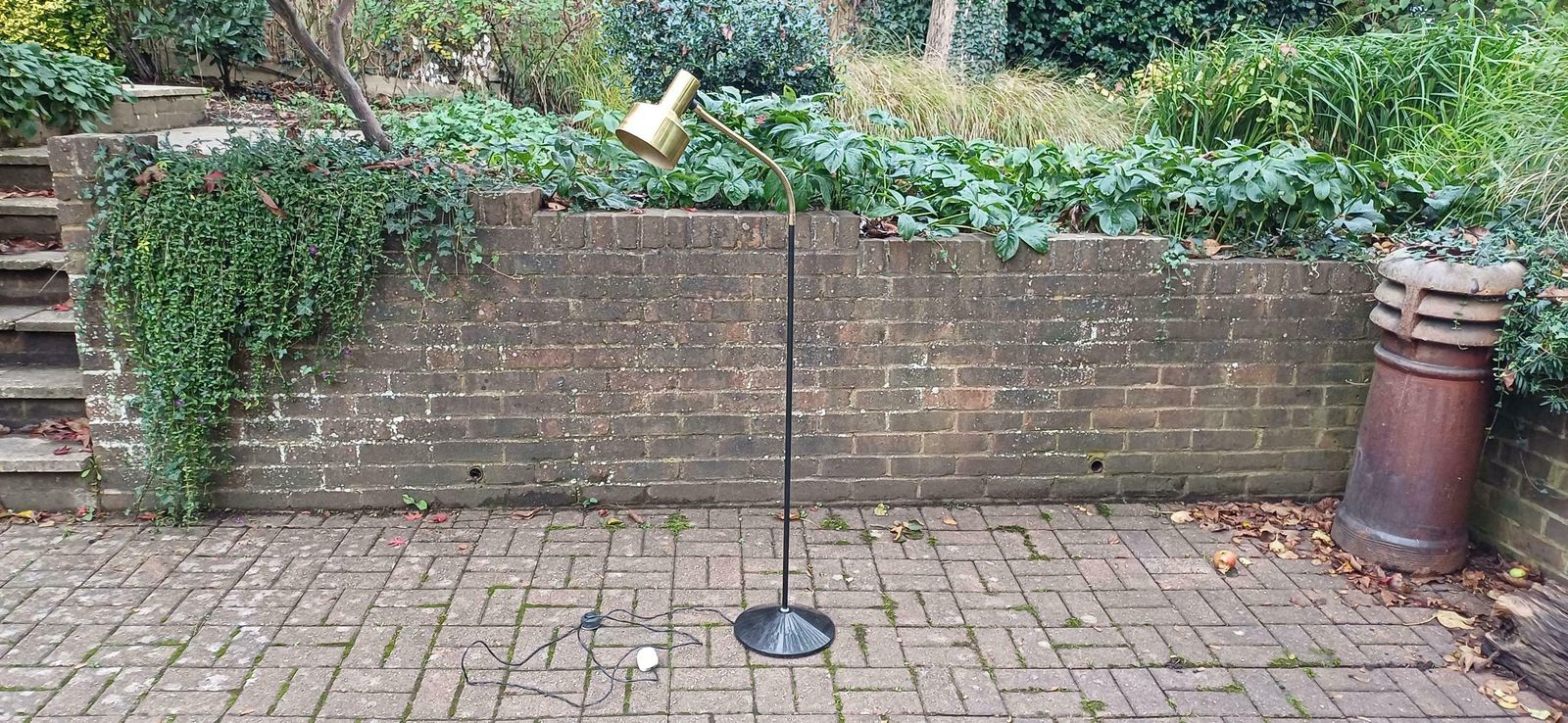 Vintage Retro 70s Or 80s Adjustable Black And Brass Standard Lamp Working