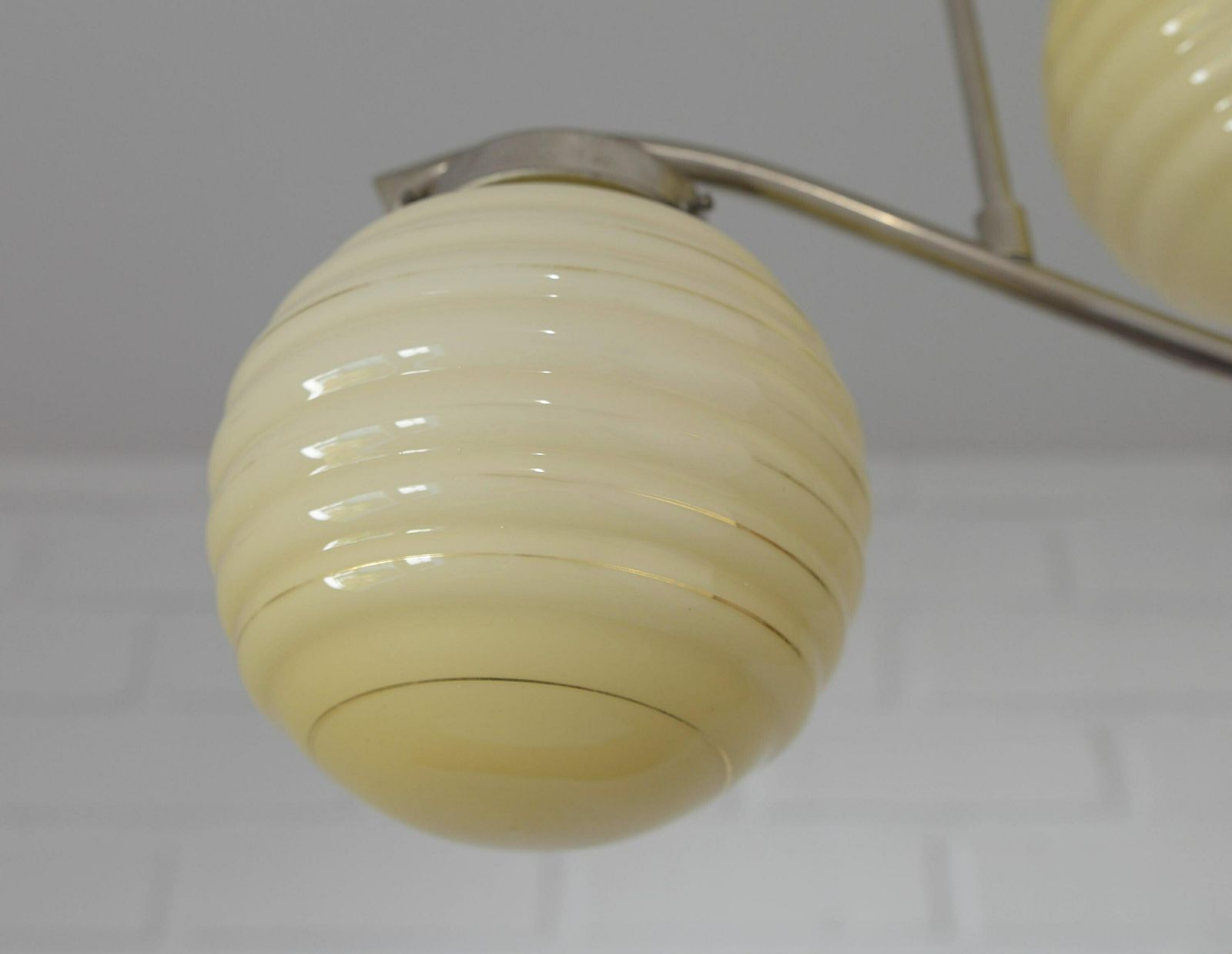 Original Art Deco / Antique Chandelier / Hanging Lamp / Glass Pendant Lamp / Light Fixture / Bauhaus Era / Yugoslavia 1940's / Old Lighting photo vinterior