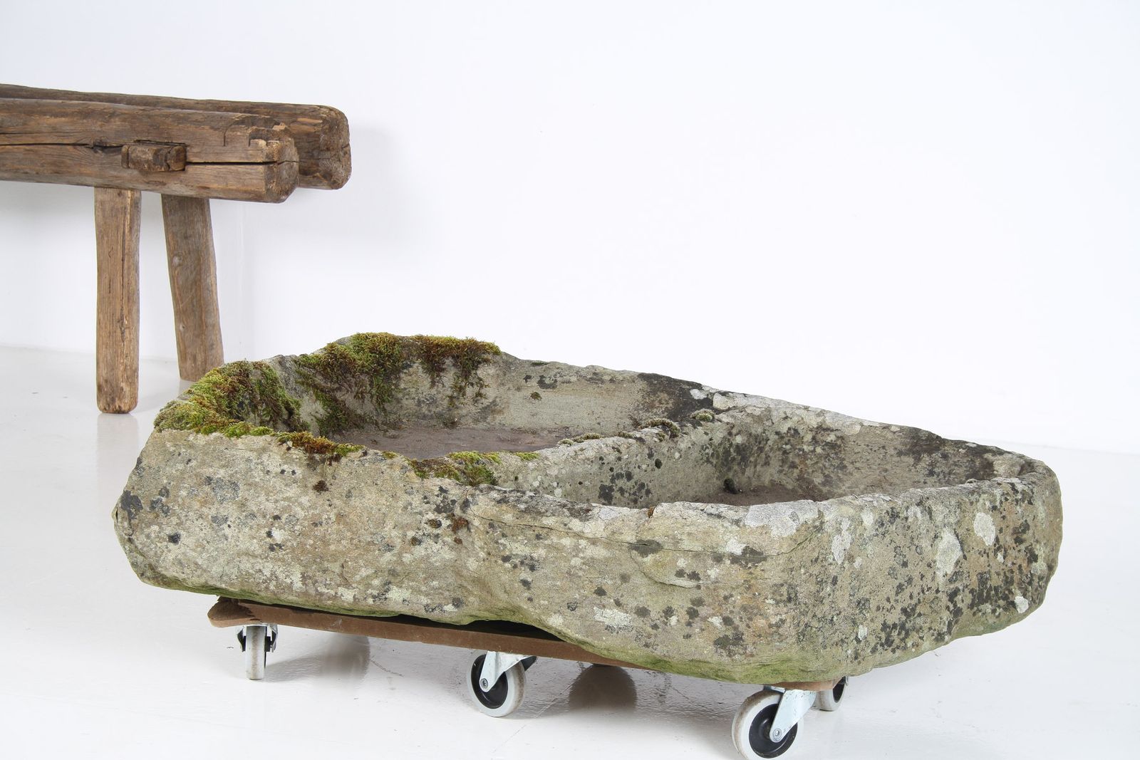 Primitive Carved Stone Trough Planter Weathered Organic Garden Feature | Bonsai Display photo Garden Decor