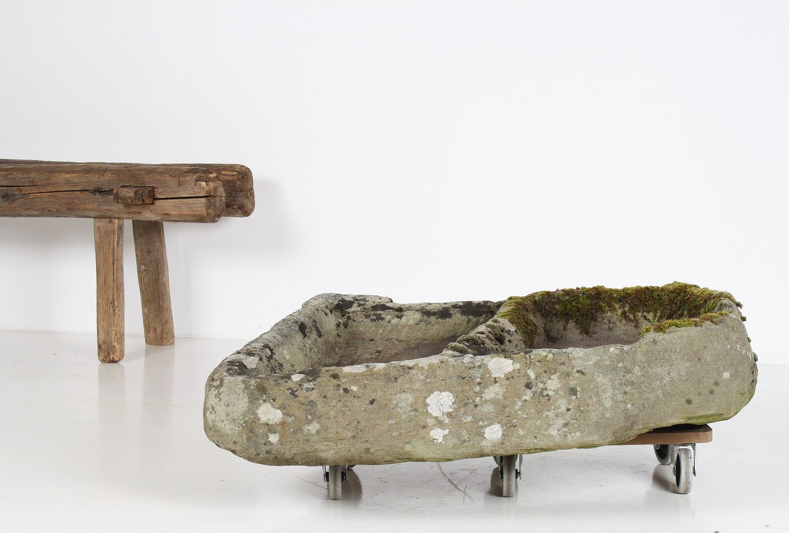 photo furniture Primitive Carved Stone Trough Planter Weathered Organic Garden Feature | Bonsai Display