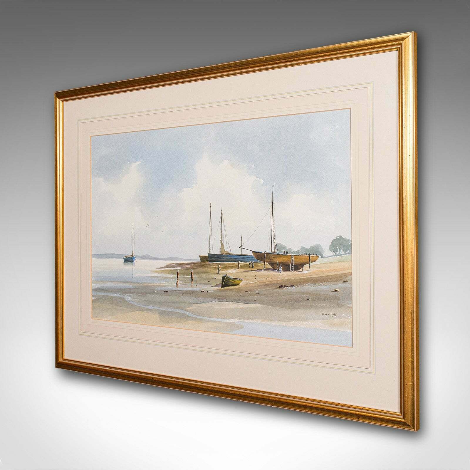 Large Vintage Coastal Watercolour, Welsh, Framed Painting, Landscape, Signed Art photo for sale