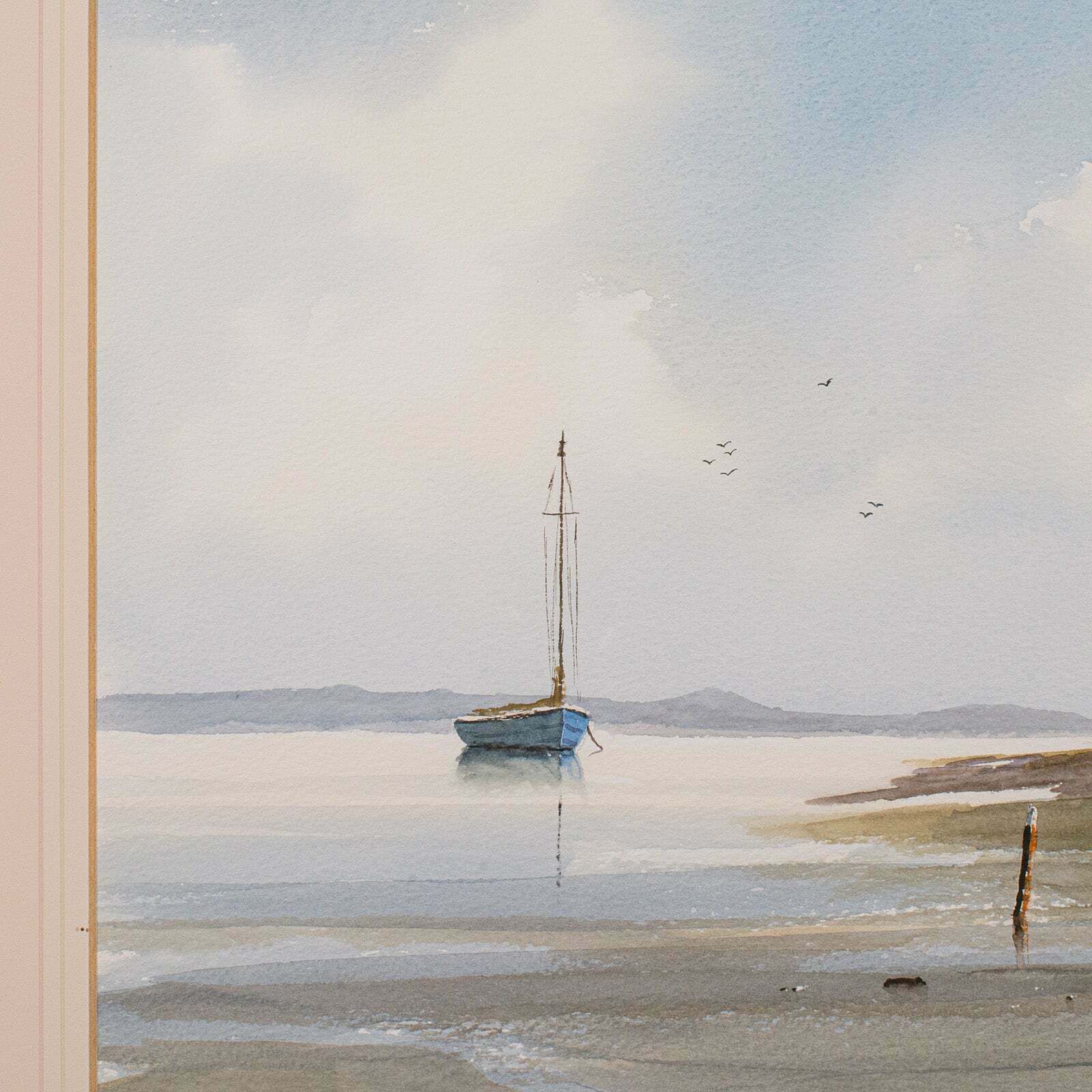 Large Vintage Coastal Watercolour, Welsh, Framed Painting, Landscape, Signed Art photo 475.0
