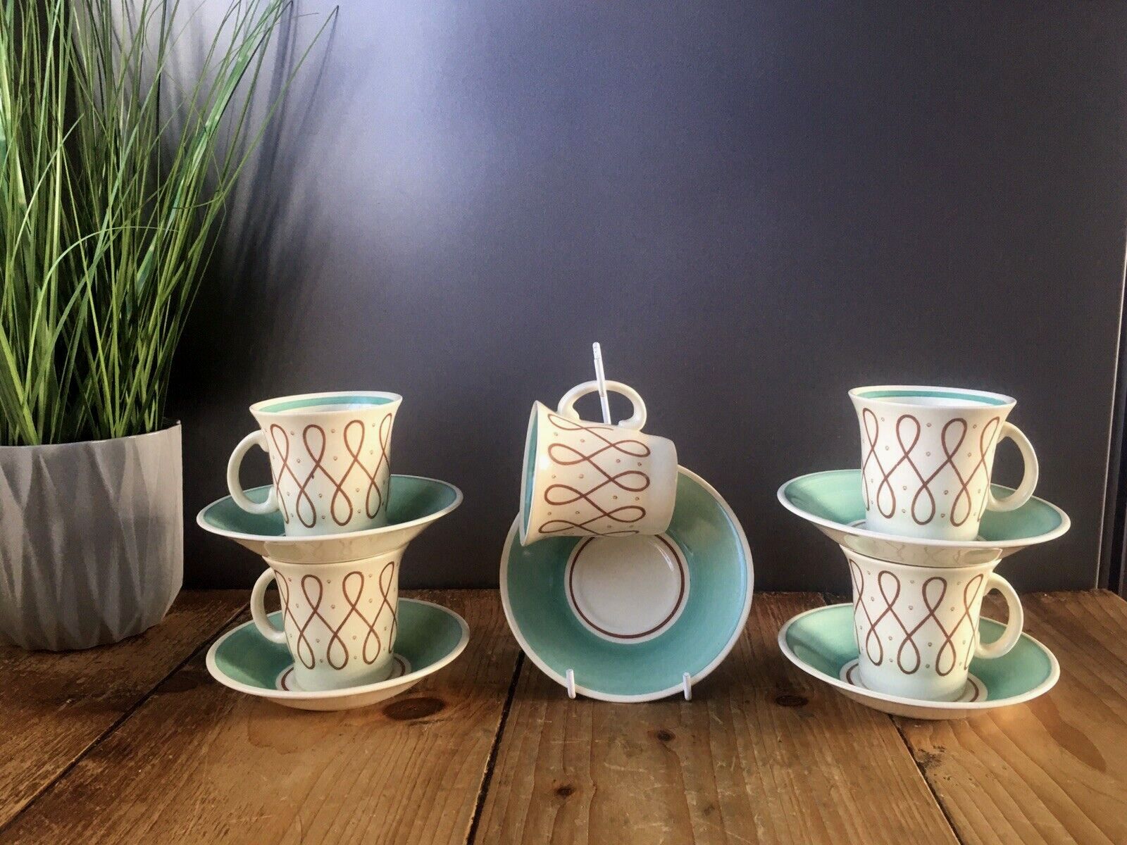 50.0 1 Rare Art Deco Susie Cooper 1702 Elegance Pattern Demitasse Coffee Can Cup Saucer 5 Available photo