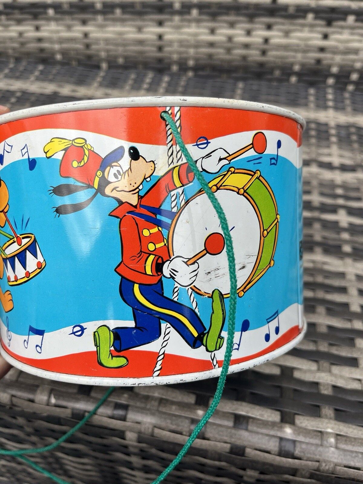 50.0 Vintage 1970's Disney Mickey Minnie Mouse Tin Toy Drum Musical Instrument Combex photo