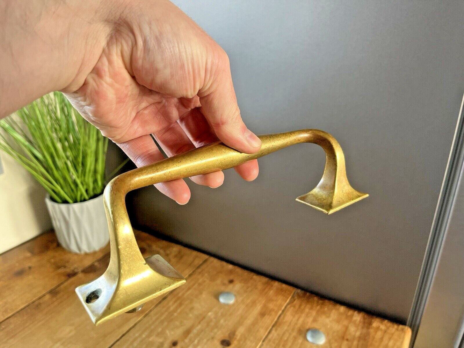 Good Quality Antique Art Nouveau Brass Door Handle Drawer Cabinet Chest Pull photo buy