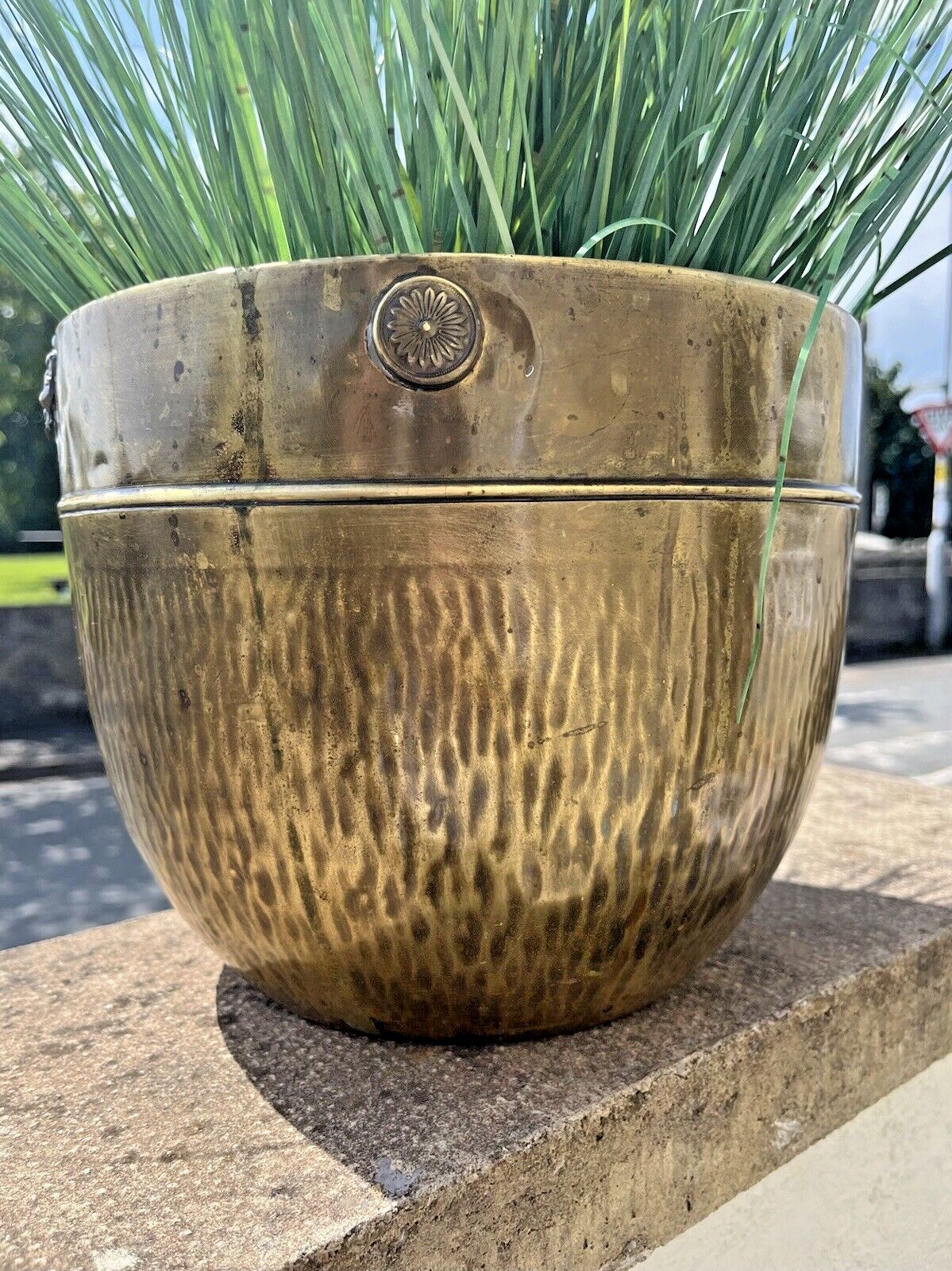 Antique Textured Regency Floral Brass Nestor Birmingham Planter Plant Tree Pot photo furniture