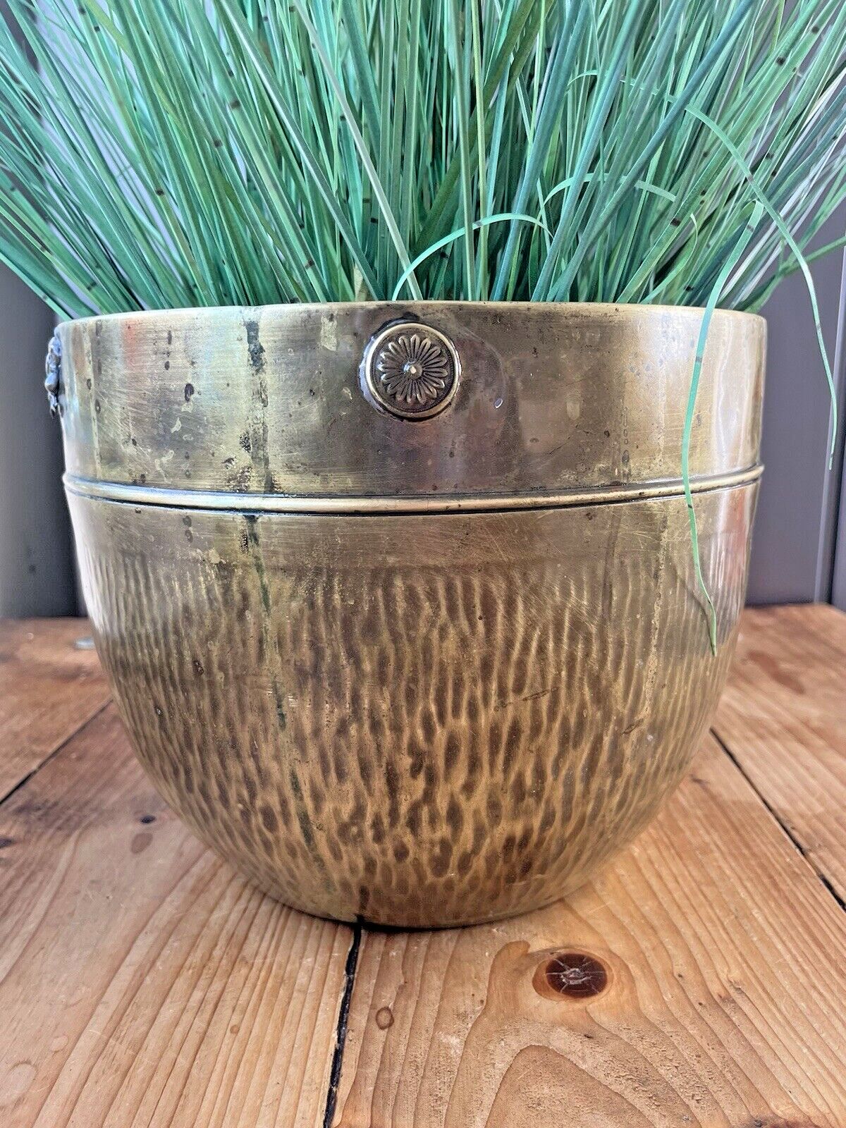 Antique Textured Regency Floral Brass Nestor Birmingham Planter Plant Tree Pot photo Garden Decor