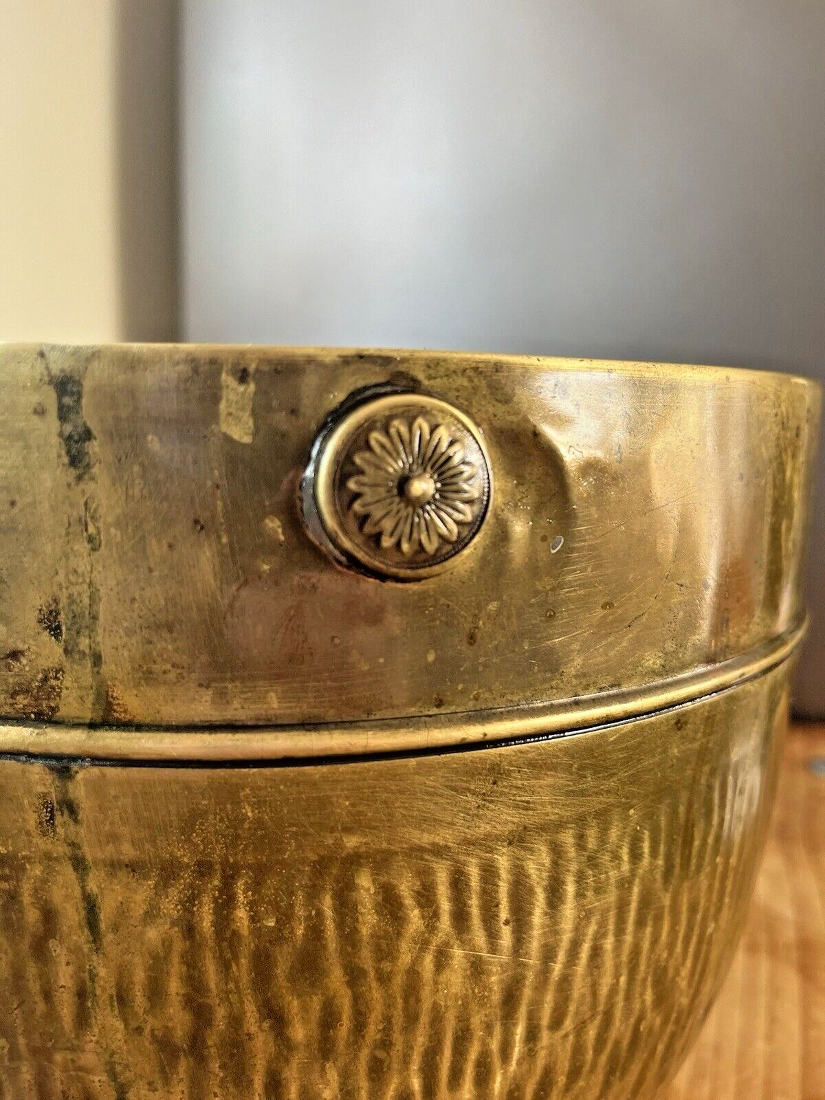 80.0 Antique Textured Regency Floral Brass Nestor Birmingham Planter Plant Tree Pot photo