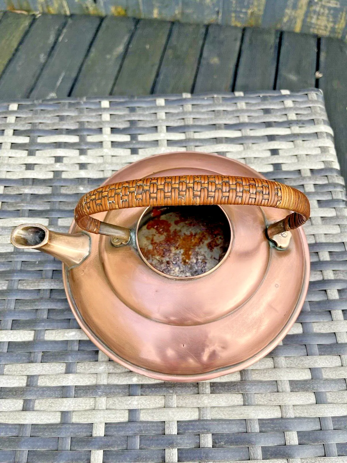 photo for sale Antique Arts & Crafts C1880 W.A.S Benson Copper & Bronze Kettle Woven Handle