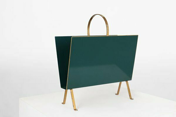 photo furniture Hollywood Regency Magazine Rack With Painted Scene, France, 1950s