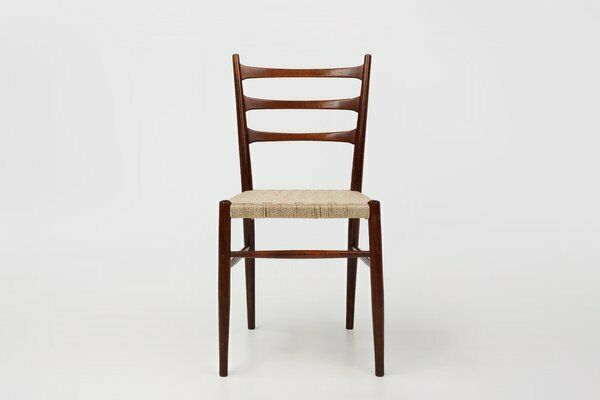 Belgian Teak Dining Chairs With Braided Rope Seat, 1960s, Set Of 2 photo for sale