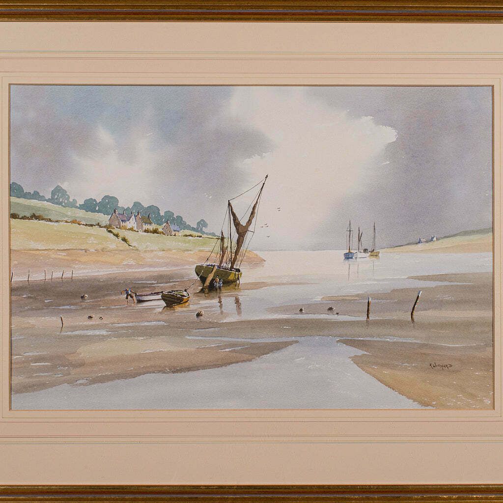 Large Vintage Coastal Painting, Welsh, Framed Watercolour, Landscape, Signed Art photo Art