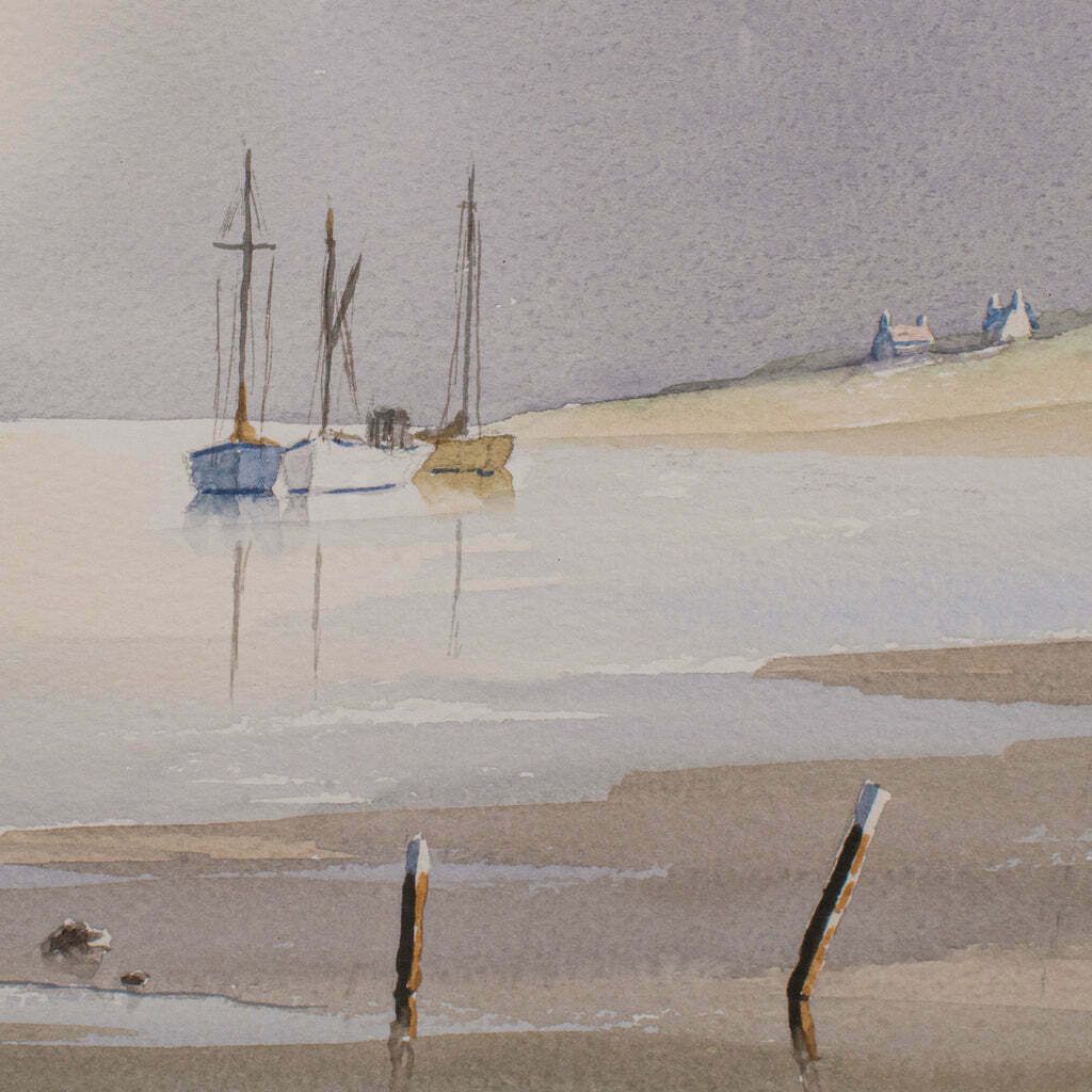 Large Vintage Coastal Painting, Welsh, Framed Watercolour, Landscape, Signed Art photo vintage