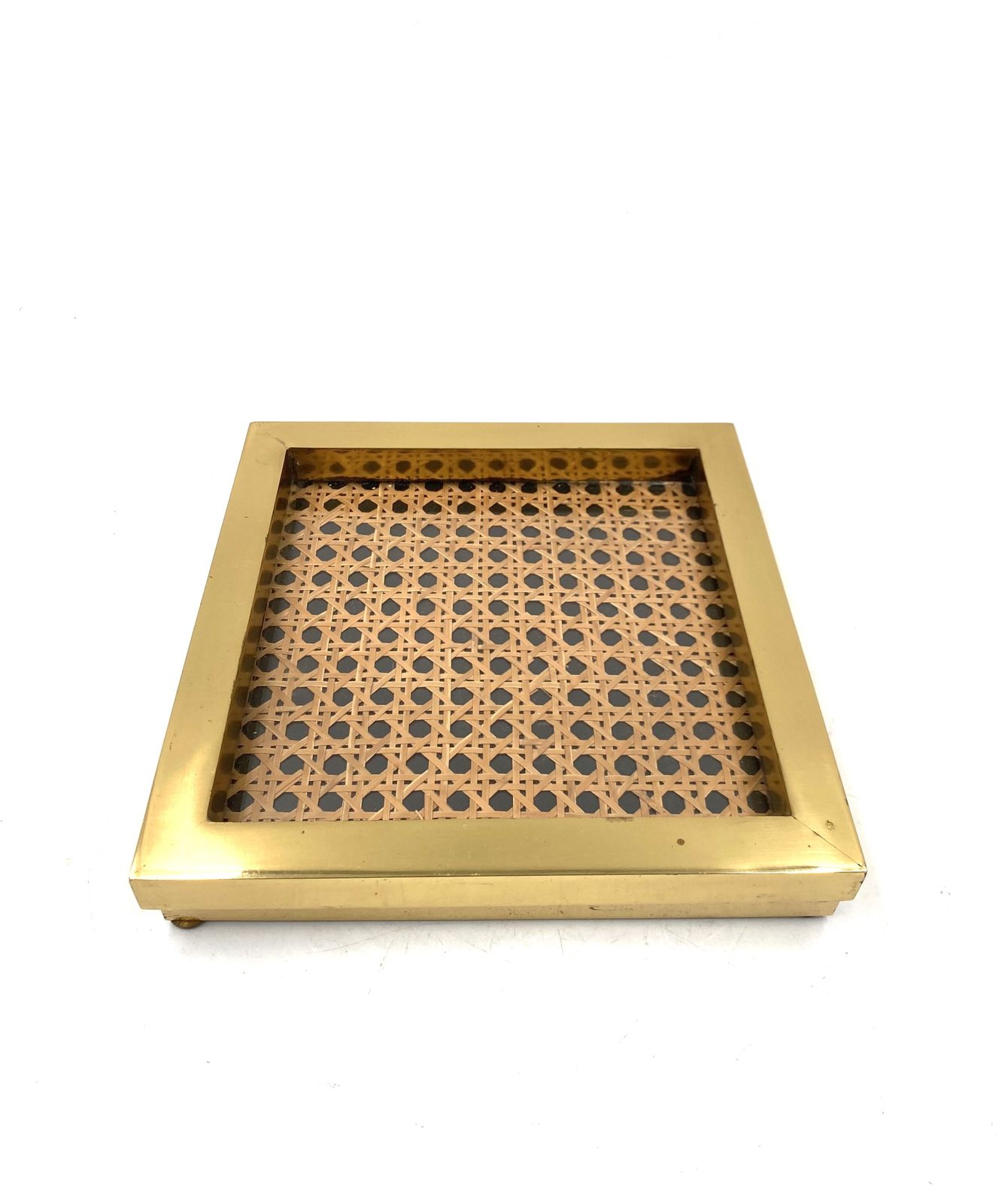 Hollywood Regency Vide Poche, Brass And Vienna Straw, Italy 1970 photo buy