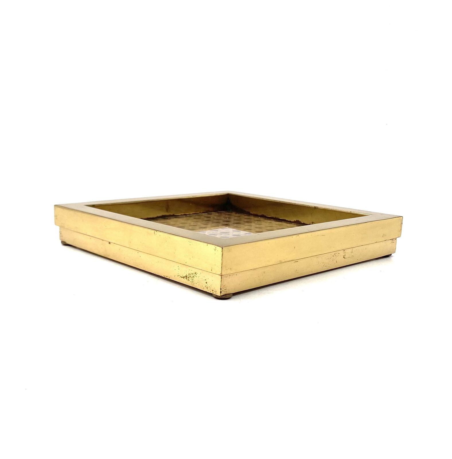 photo vintage Hollywood Regency Vide Poche, Brass And Vienna Straw, Italy 1970