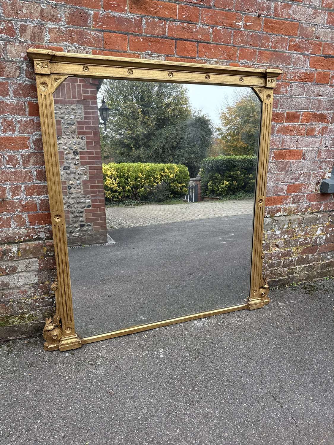 A Fabulous Large Antique English 19thc Ribbed Framed Overmantle Mirror