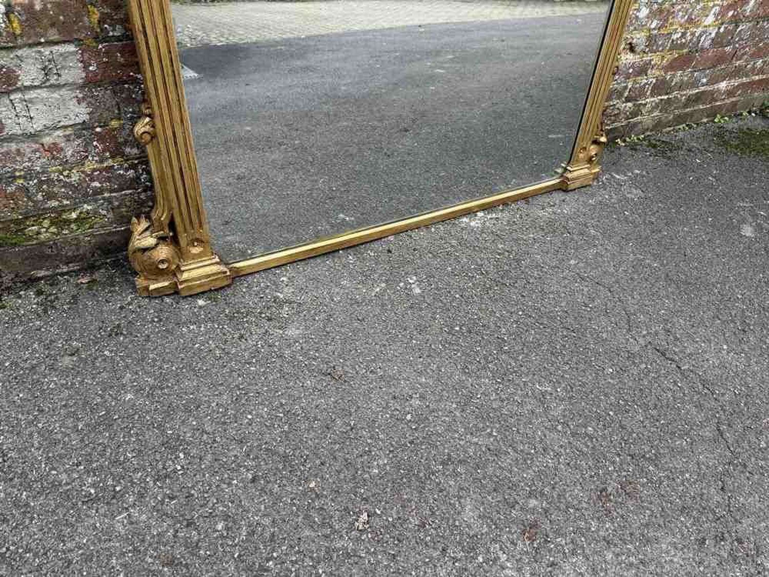 A Fabulous Large Antique English 19thc Ribbed Framed Overmantle Mirror photo 1595.0