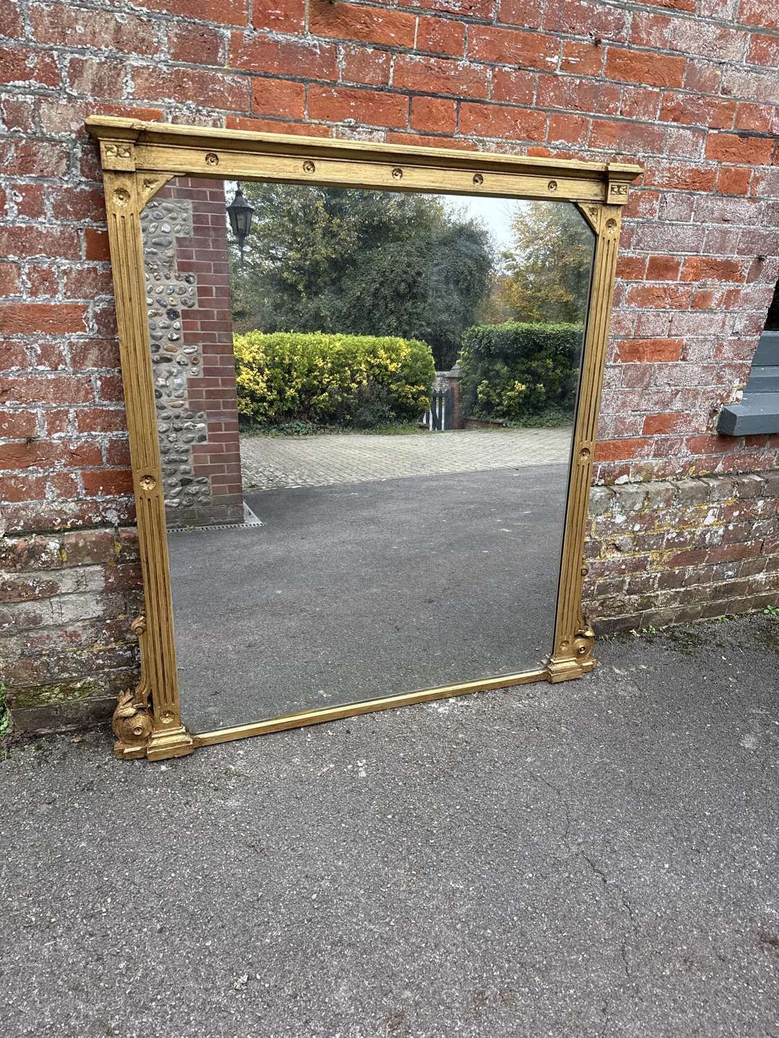 A Fabulous Large Antique English 19thc Ribbed Framed Overmantle Mirror photo vinterior