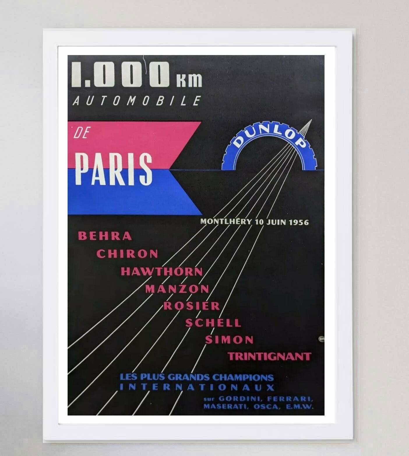 Dunlop 1000km Automobile De Paris 1956 Original Vintage Poster photo for sale