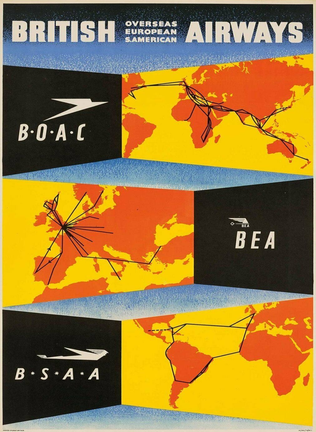 British Airways   Overseas European S. American Original Vintage Poster