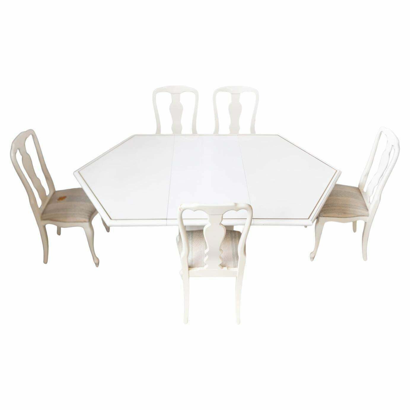 Extendable 1980s Mario Sabot Dining Table With 5 Lacquered White Chairs