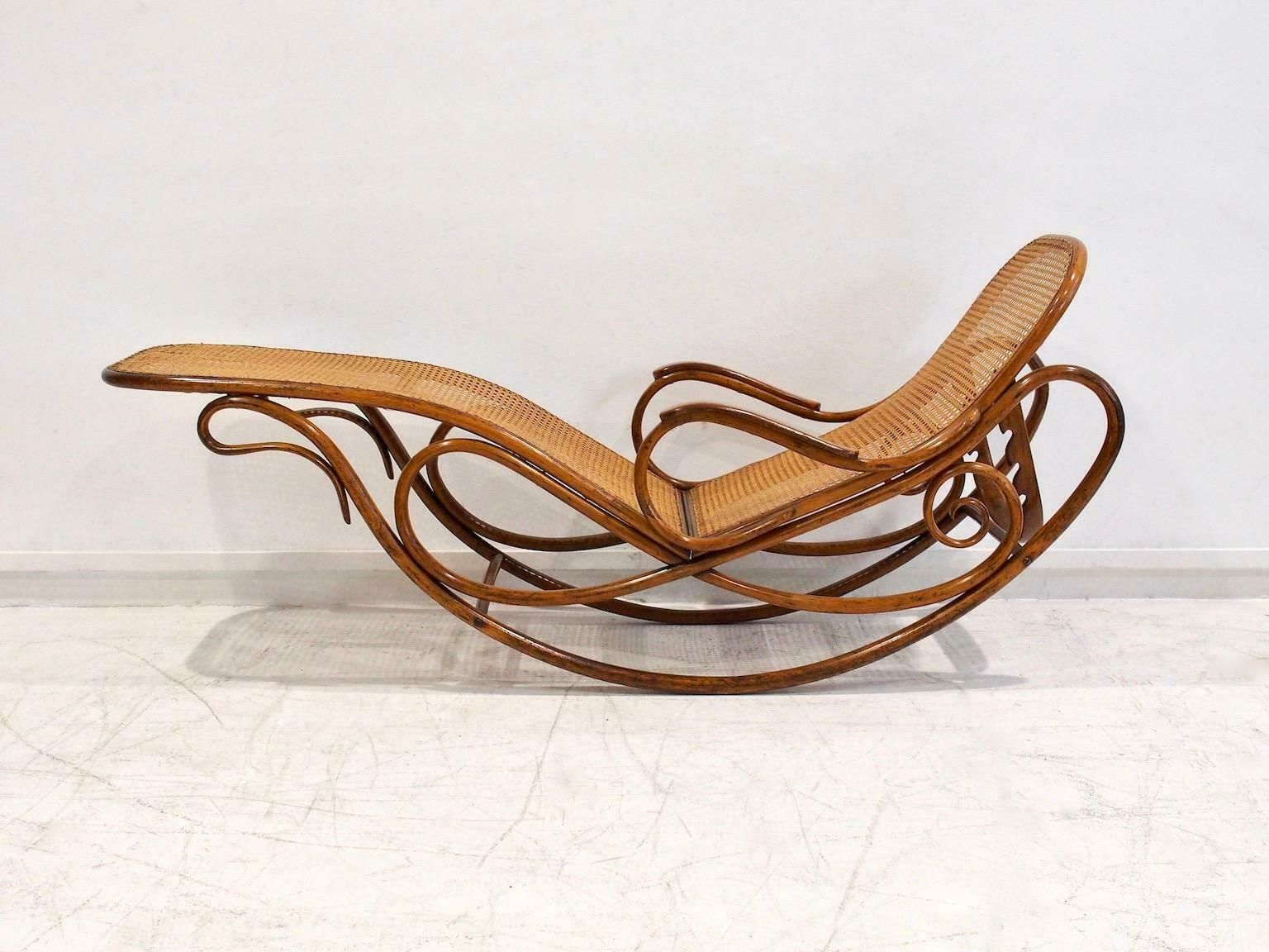 Thonet Bentwood And Rattan Rocking Chaise Model 7500 photo for sale