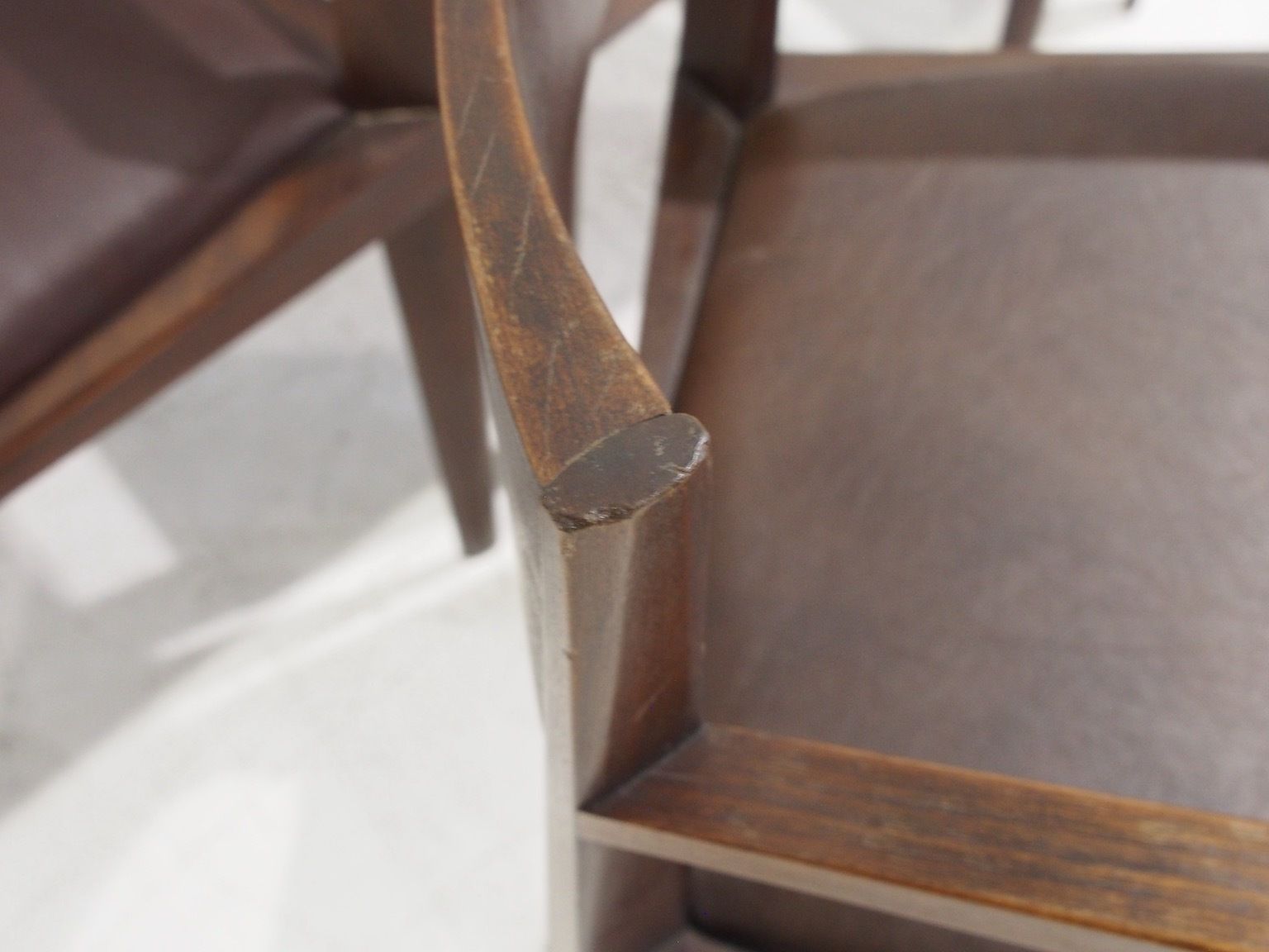photo vinterior Set Of Six Dark Brown Wood And Faux Leather Italian Dining Chairs