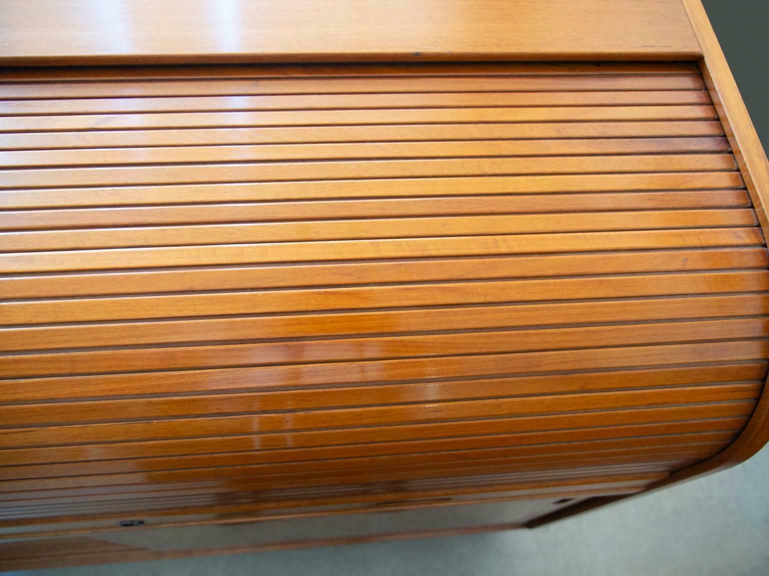 photo for sale Teak Veneered Cabinet With Sliding Doors And Roll Up Flap