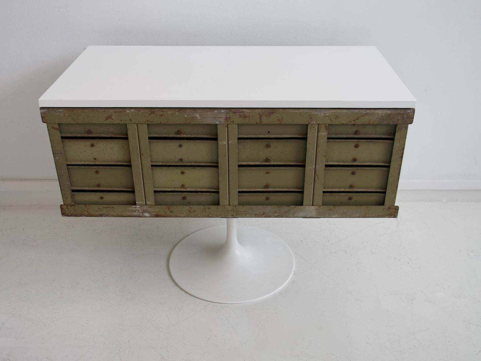 photo for sale Mid 20th Century Army Green Metal Chest Of Drawers