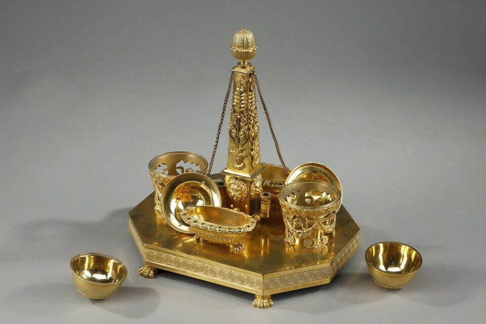 Empire Period Gilt Bronze Obelisk Inkwell photo vinterior