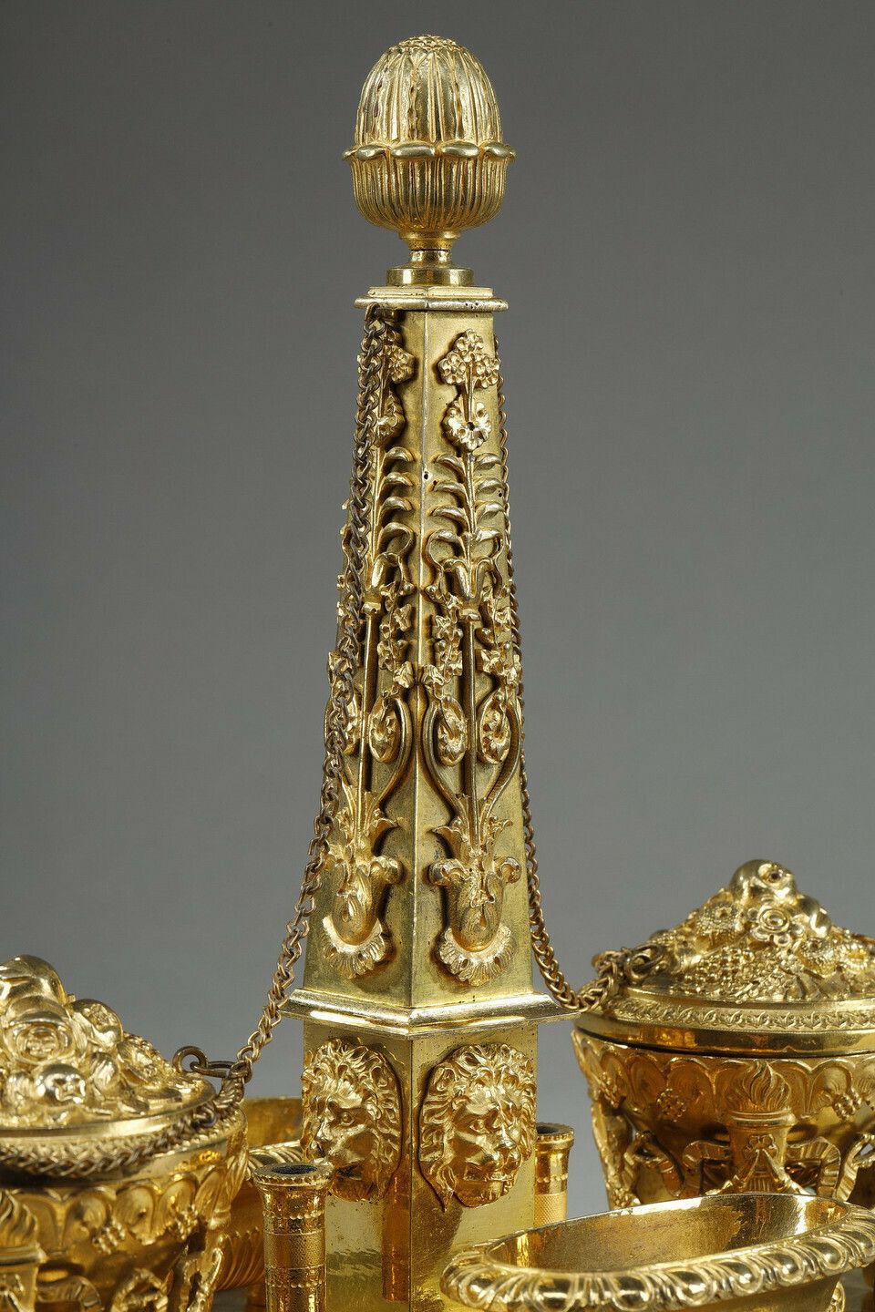 Empire Period Gilt Bronze Obelisk Inkwell photo vintage