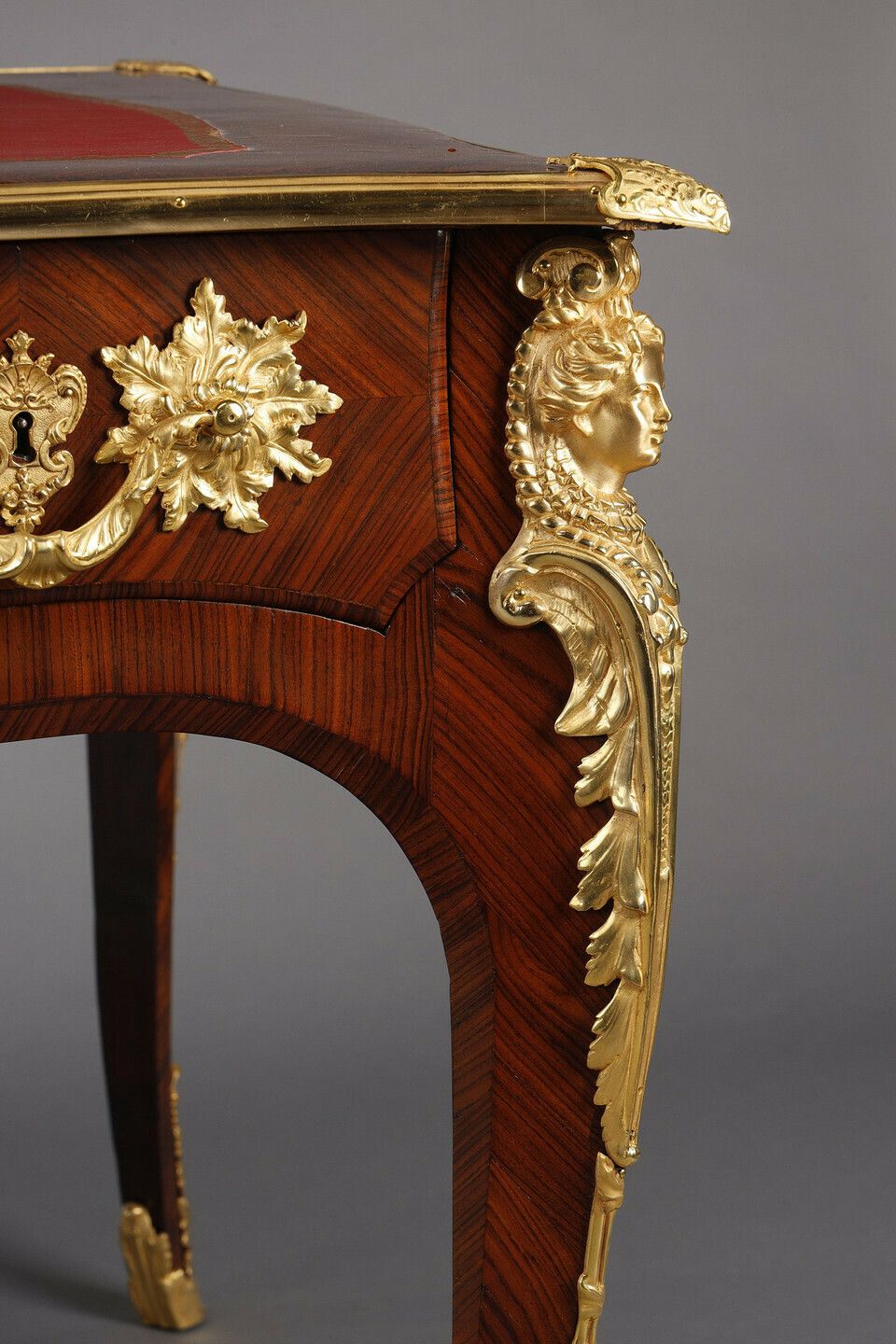 Large Flat Desk In Inlaid Rosewood Veneer In The Louis XV Style photo vintage