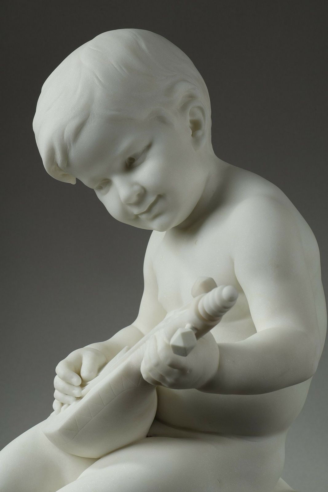 Art The Little Musician, Large Sculpture In Carrara Marble By Barrias photo