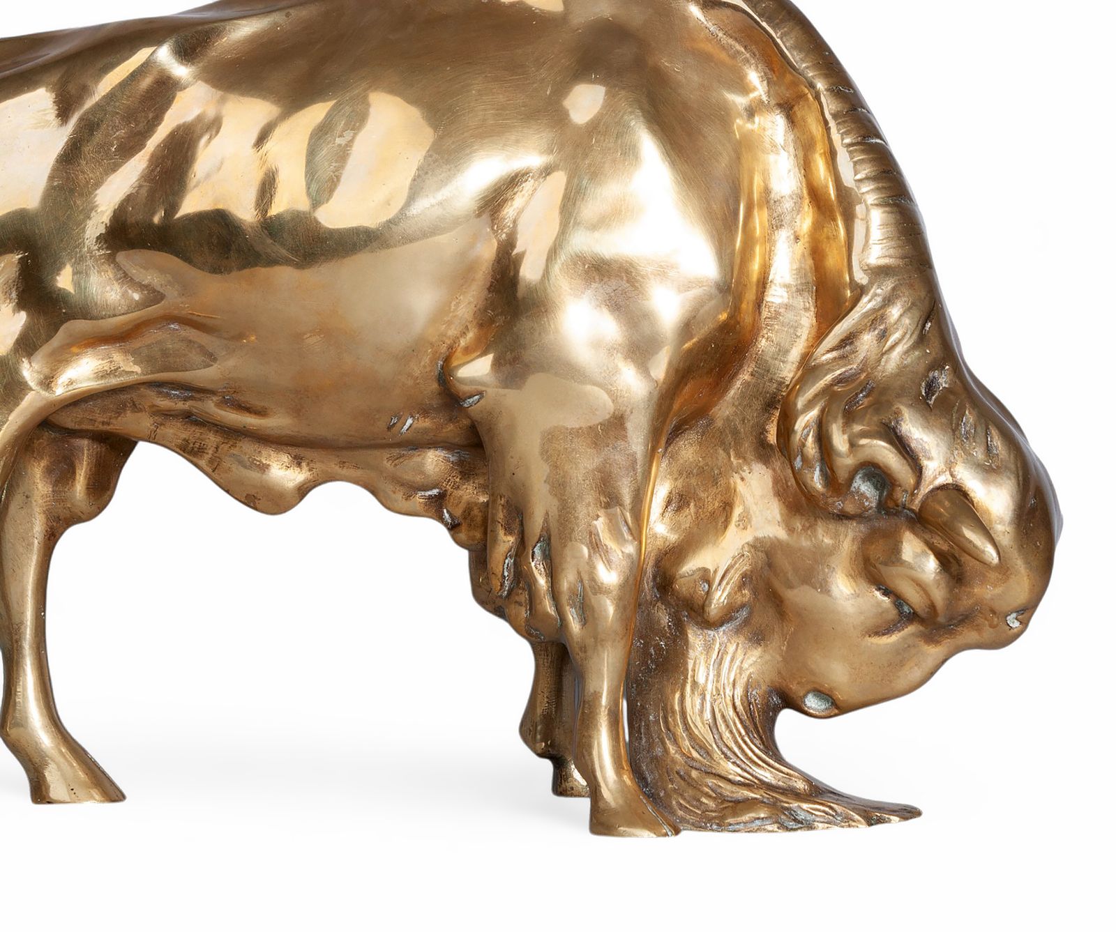 Early 20th Century Art Déco Gilt Bronze Bearded Buffalo/Bison Sculpture, France photo furniture