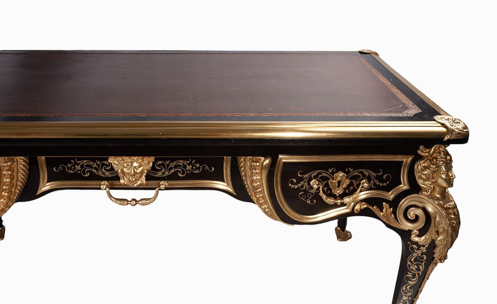 photo buy Late 19th Century Regency Boulle Style Ormolu And Ebony Wood Bureau Plat/Desk By Mathieu Béfort (Aka: Béfort Jeune), France