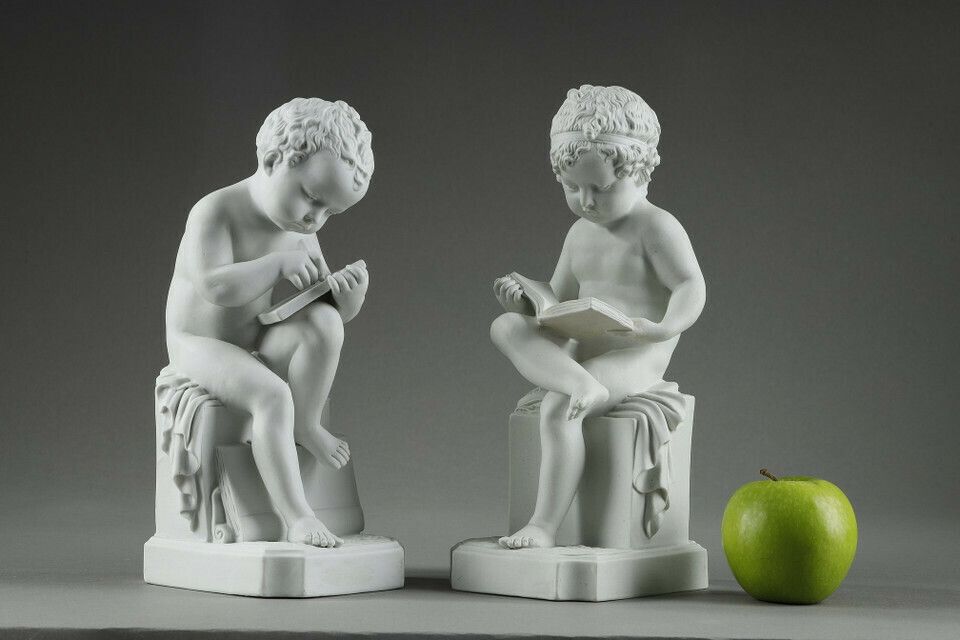 Two Subjects At Biscuit Representing The Child Reading And The Child Drawing. photo Home Decor