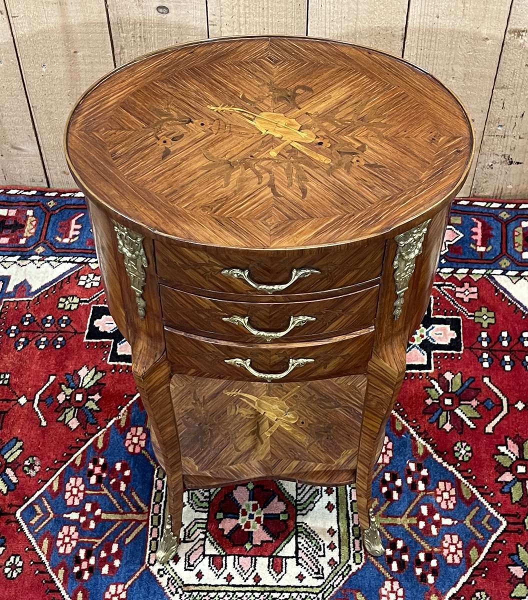 Side Table With 3 Drawers In Rosewood And Oak, Work From The 70s In Louis XV Style photo vinterior