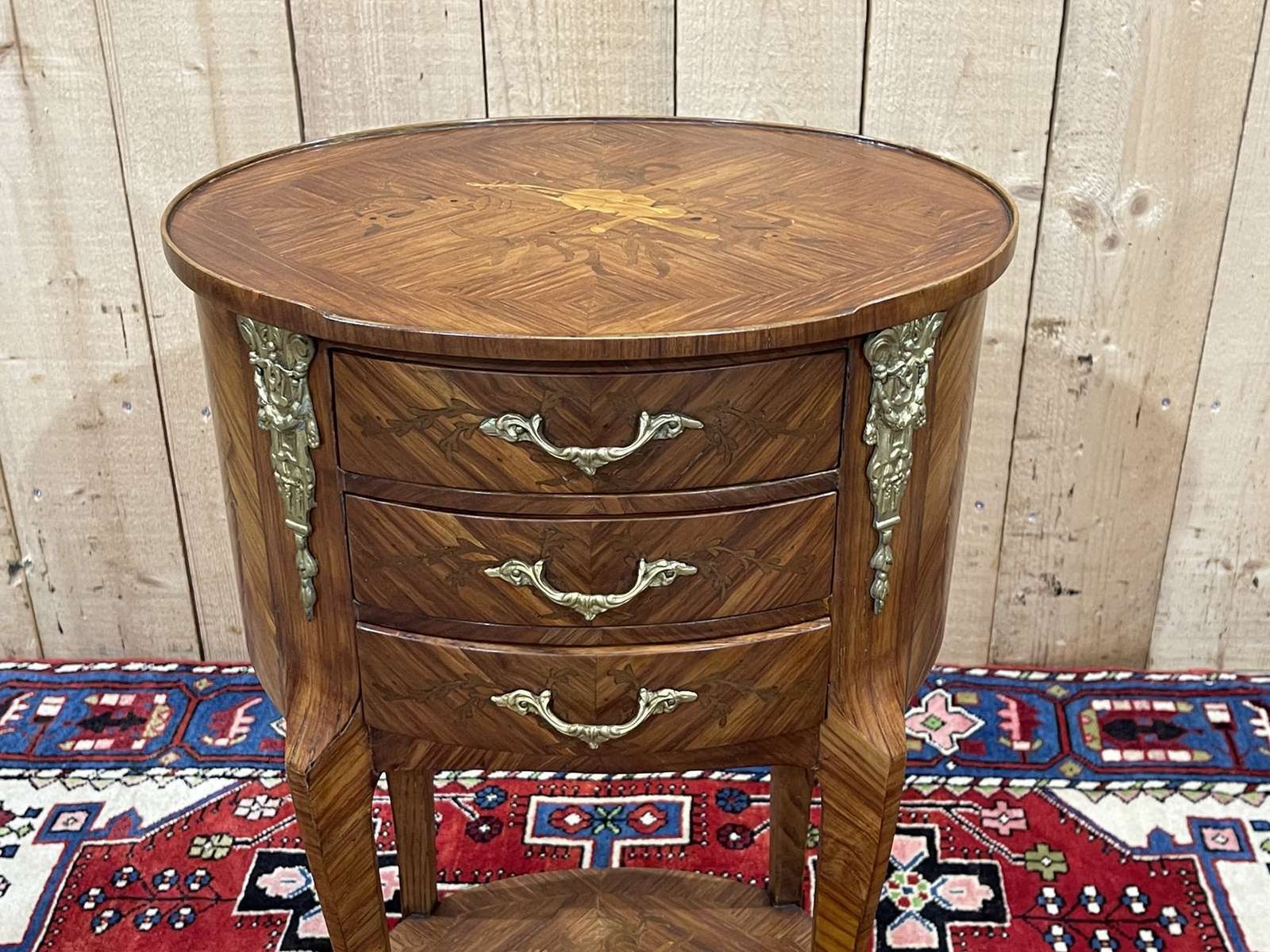 photo vinterior Side Table With 3 Drawers In Rosewood And Oak, Work From The 70s In Louis XV Style