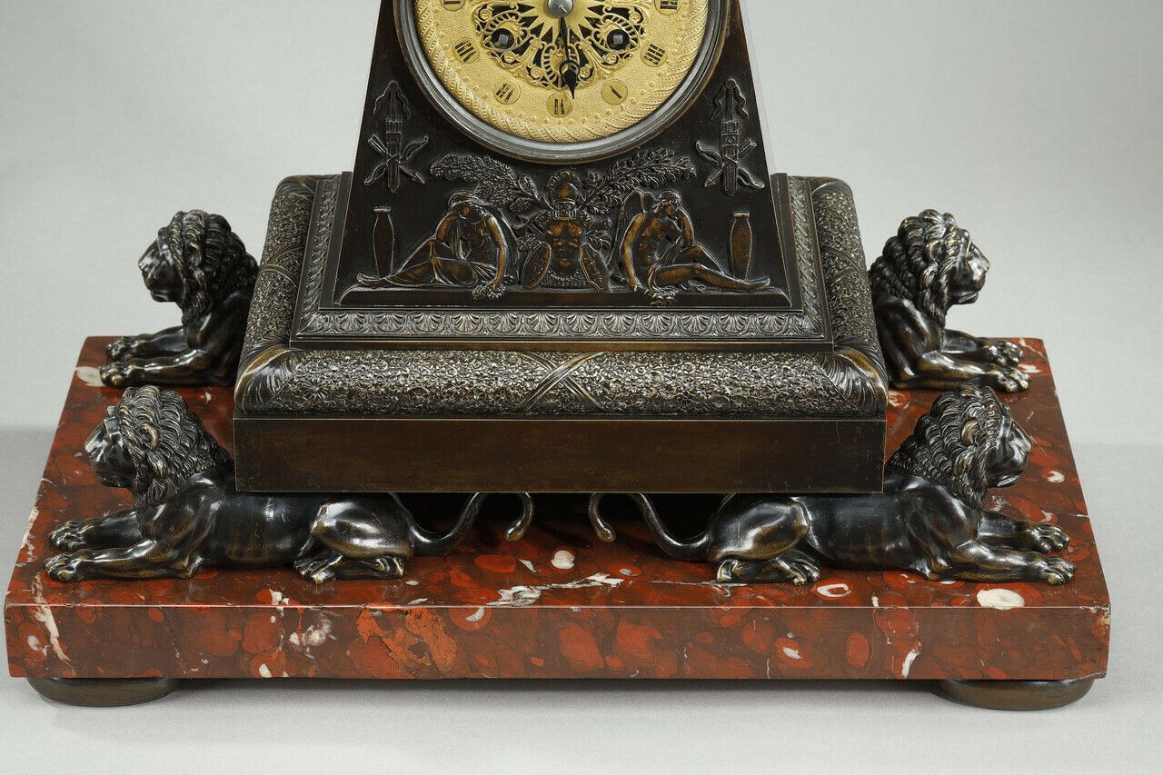 Obelisk Clock In Patinated And Gilt Bronze, Charles X photo buy