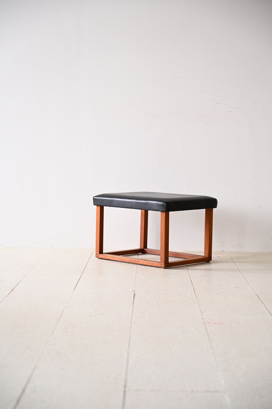 Scandinavian Teak Stool From The 1960s   Seat In Eco Leather photo for sale